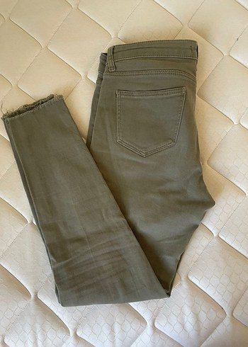 m Beden Düğmeli Bej Kadın Denim Pantolon