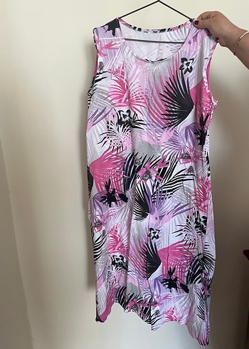 Pembe Batik Desenli Salaş Uzun Elbise