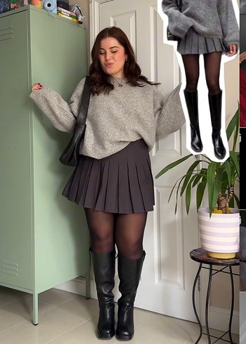 Gri Örgü Mini Etek
