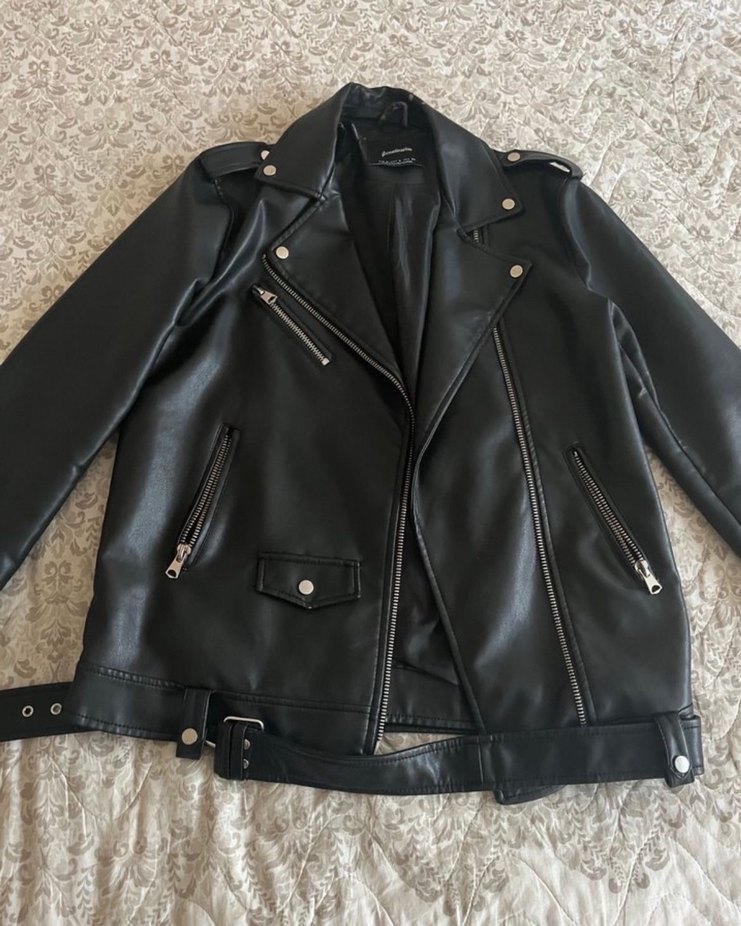 Kadın Siyah Deri Biker Ceket - Görsel 2