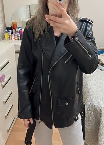 Siyah Deri Biker Ceket - Görsel 3