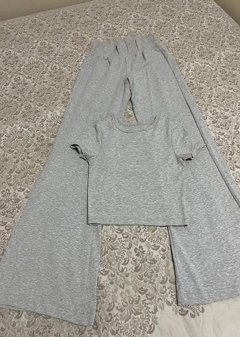 Gri Rahat Kesim Kadın Keten Eşofman - Görsel 2