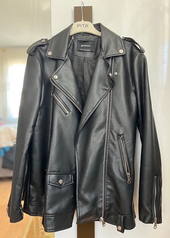 Siyah Deri Biker Ceket