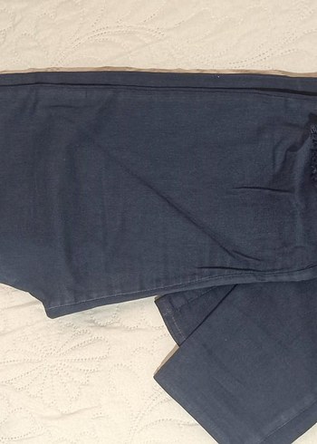 Lacivert Kadın Denim Kemerli Rahat Pantolon /likrali