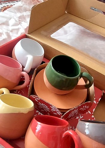 Renkli Seramik Fincan ve cezve seti - Görsel 3