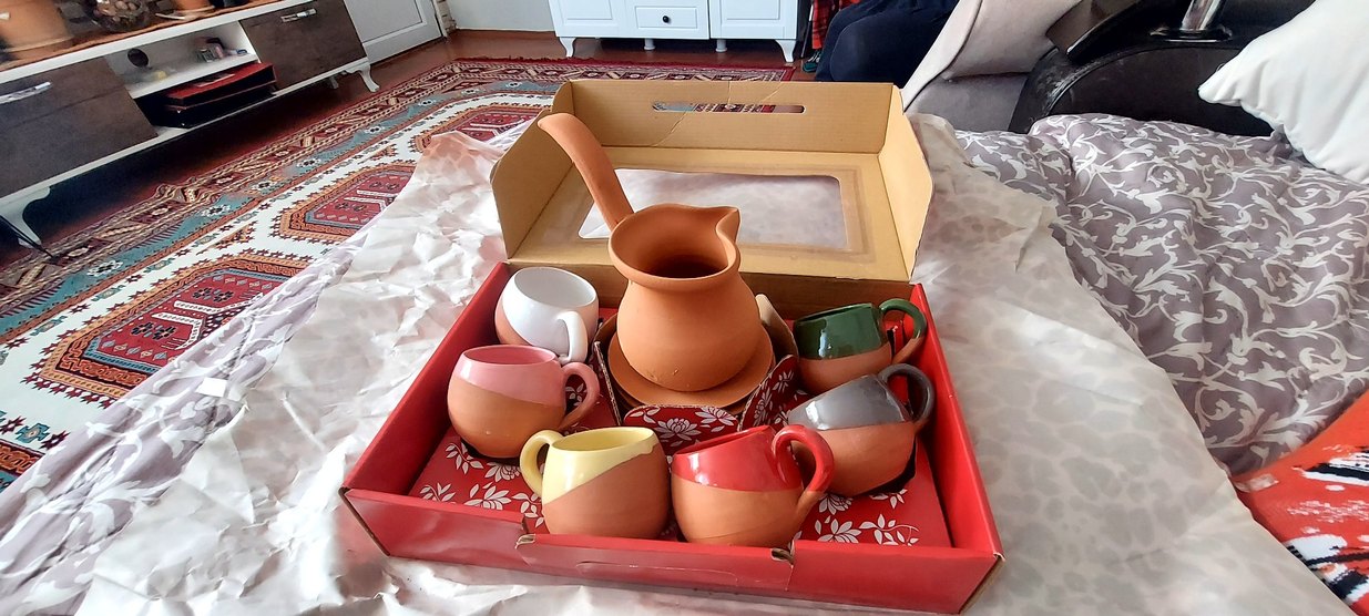 Renkli Seramik Fincan ve cezve seti - Görsel 2