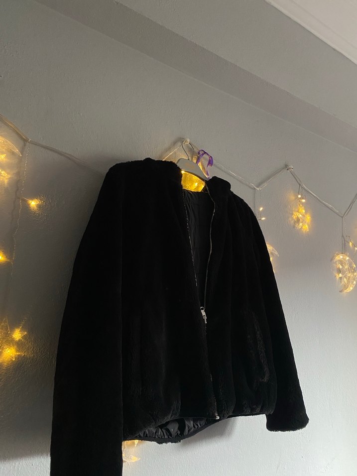 Siyah Midi Boy Peluş Mont - Görsel 3
