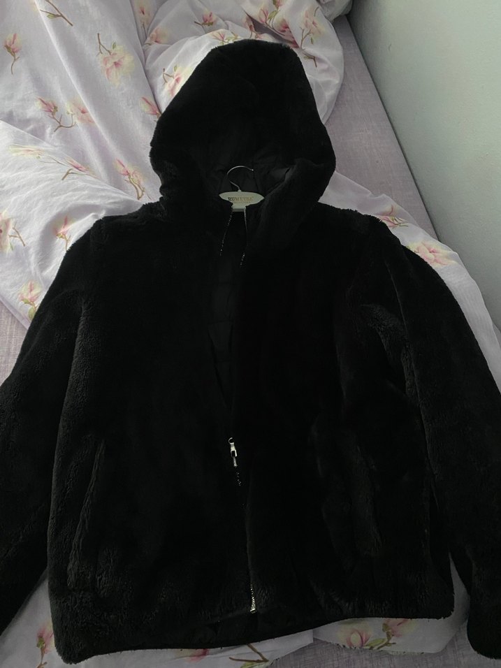 Siyah Midi Boy Peluş Mont - Görsel 4