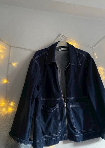 Lacivert Fermuarlı Kadın Denim Ceket - Görsel 2