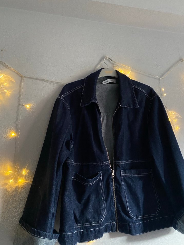 Lacivert Fermuarlı Kadın Denim Ceket - Görsel 2