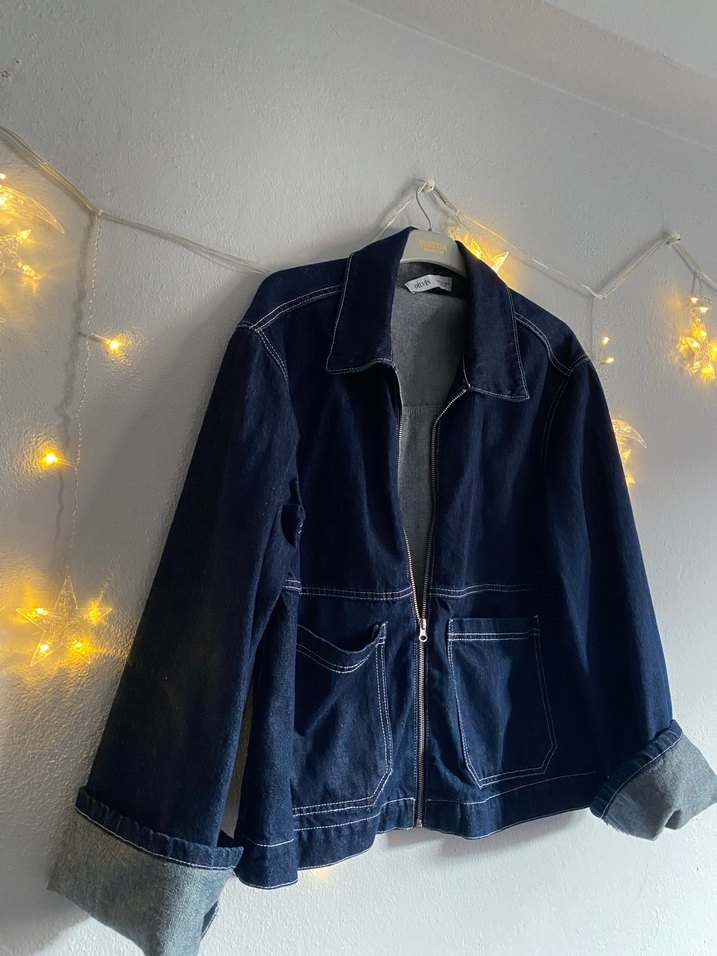 Lacivert Fermuarlı Kadın Denim Ceket - Görsel 3