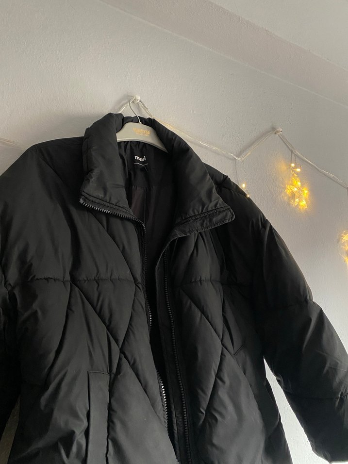 Düğmeli Siyah Kadın Kışlık Mont - Görsel 2