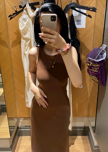 Kahverengi Deri Halter Midi Elbise - Görsel 2