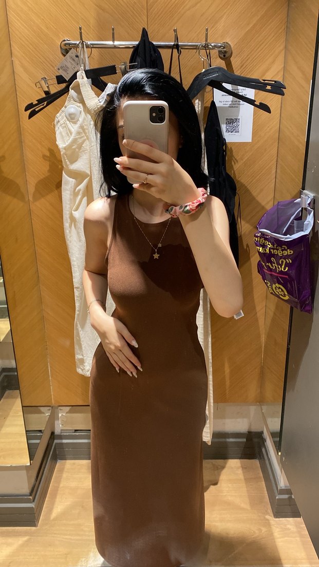 Kahverengi Deri Halter Midi Elbise - Görsel 2