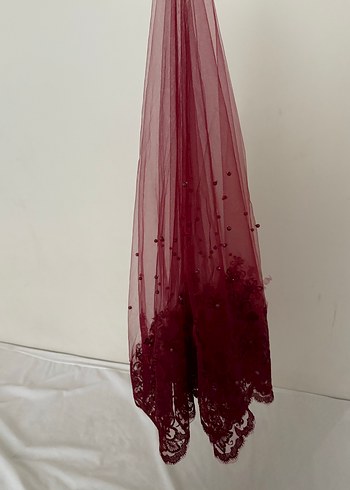 Bordo Nakışlı duvak ve kuşak