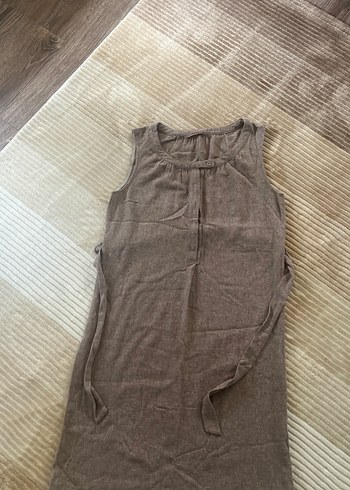 BejKışlık jile tarzıKolsuz Midi Elbise - Görsel 3