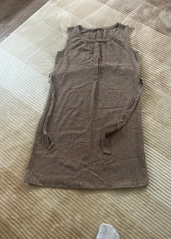 BejKışlık jile tarzıKolsuz Midi Elbise - Görsel 4