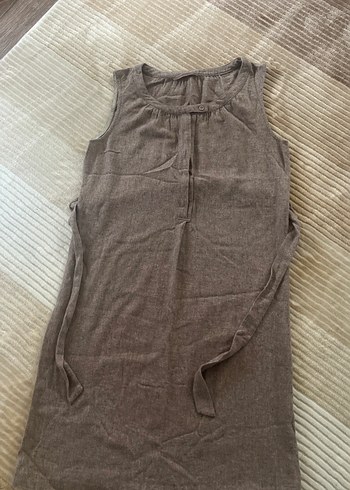 BejKışlık jile tarzıKolsuz Midi Elbise - Görsel 2