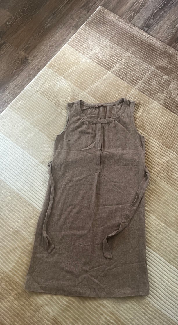 BejKışlık jile tarzıKolsuz Midi Elbise - Görsel 3