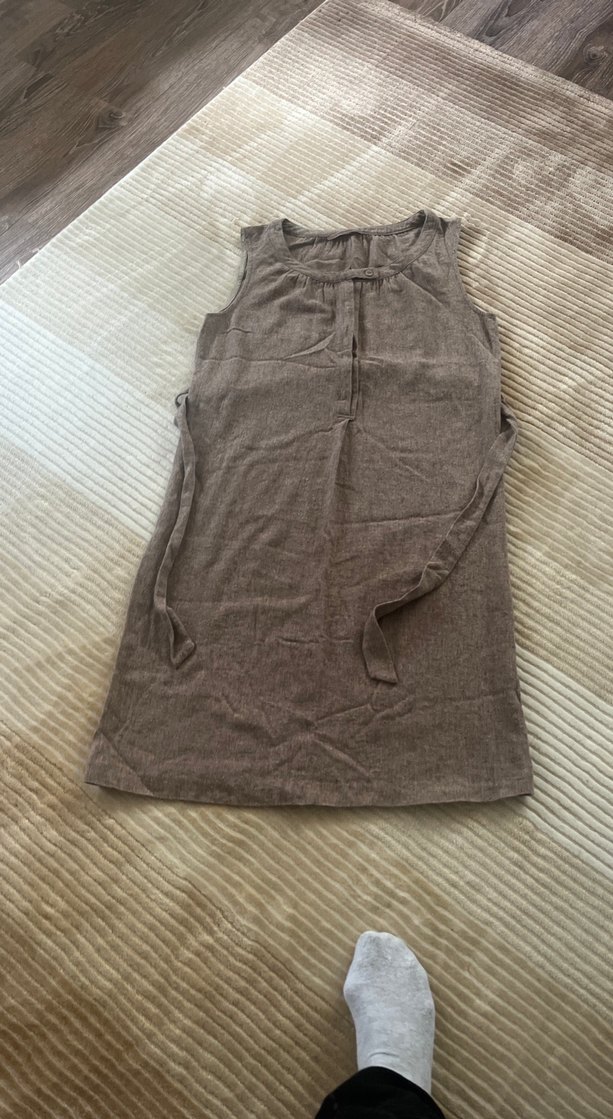 BejKışlık jile tarzıKolsuz Midi Elbise - Görsel 4