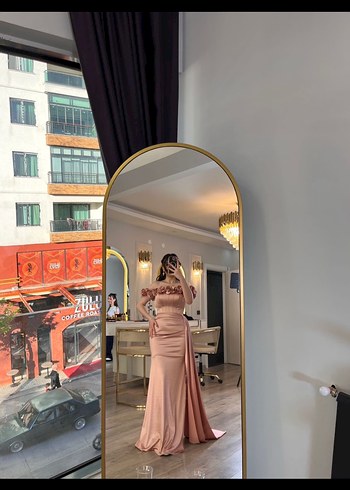 Pembe Straplez Çiçekli Uzun Abiye Elbise - Görsel 5