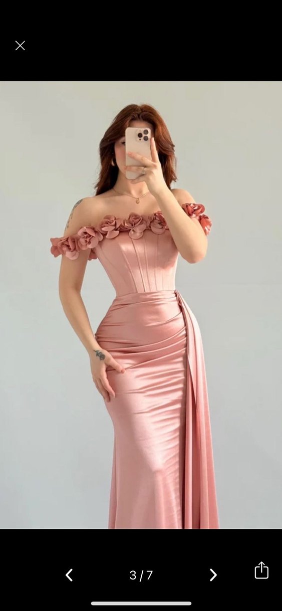 Pembe Straplez Çiçekli Uzun Abiye Elbise - Görsel 3