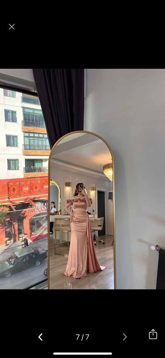 Pembe Straplez Çiçekli Uzun Abiye Elbise - Görsel 5