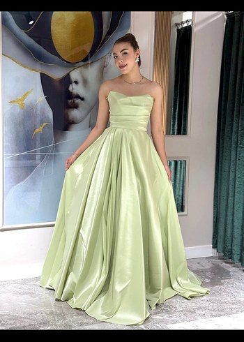 Drapeli Straplez Uzun Kadın Abiye Elbise - Görsel 2