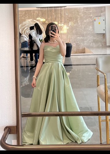 Drapeli Straplez Uzun Kadın Abiye Elbise - Görsel 4