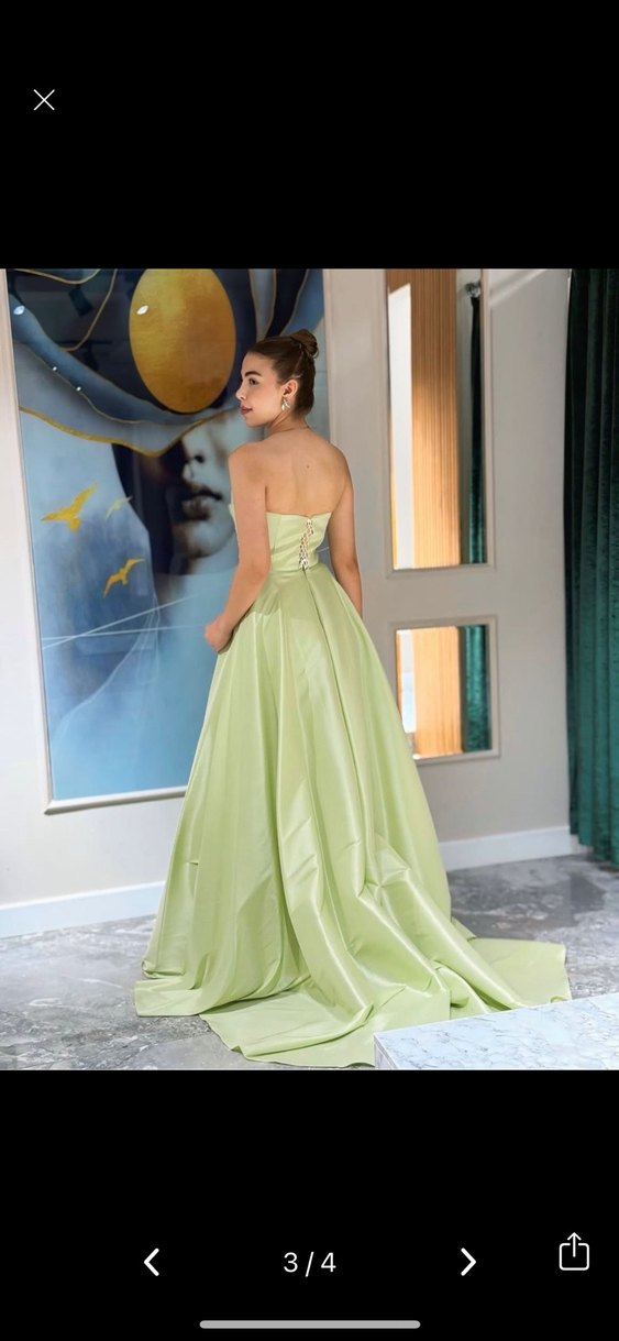 Drapeli Straplez Uzun Kadın Abiye Elbise - Görsel 3