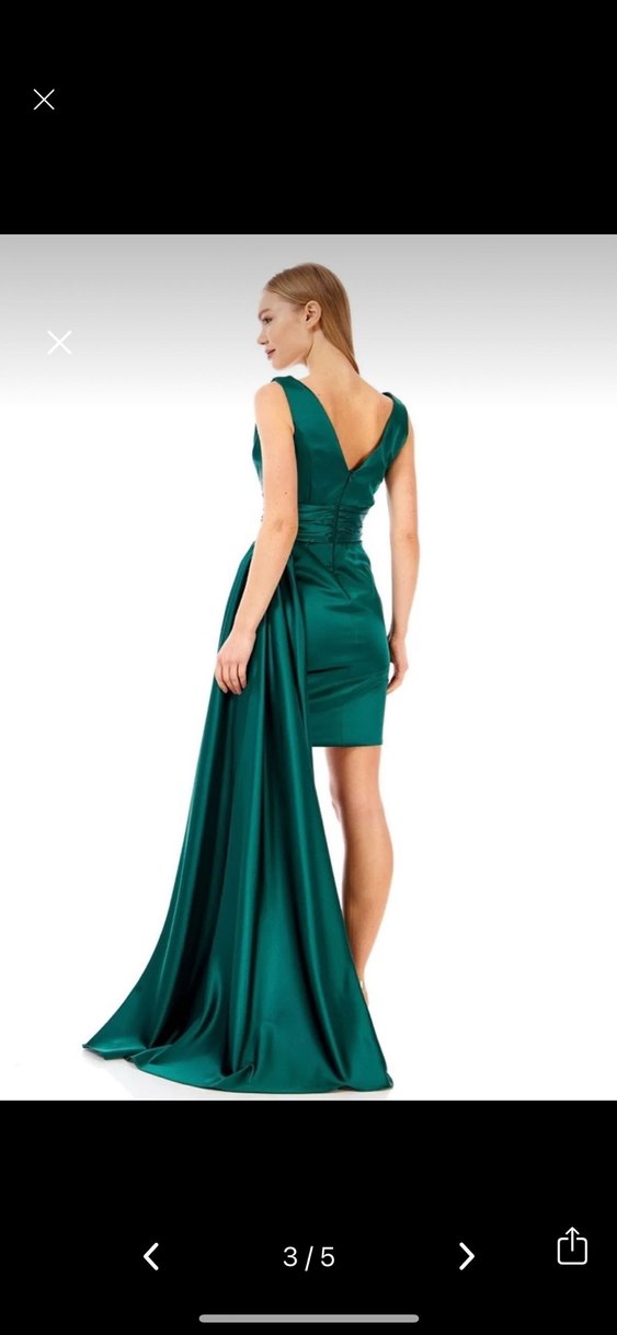 Yeşil Drapeli Uzun Abiye Elbise - Görsel 3