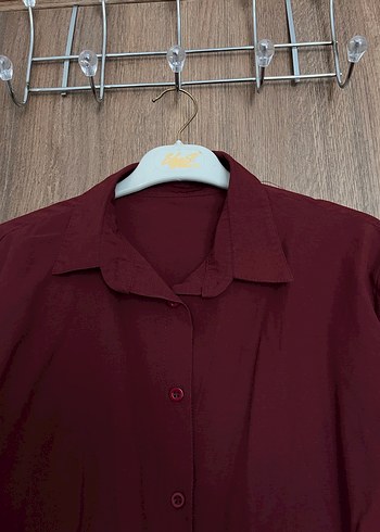 Bordo Kuşaklı gömlek - Görsel 3