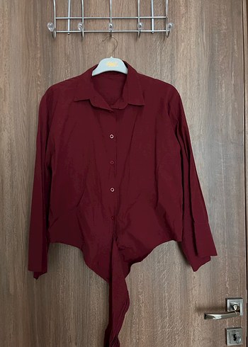 Bordo Kuşaklı gömlek - Görsel 5