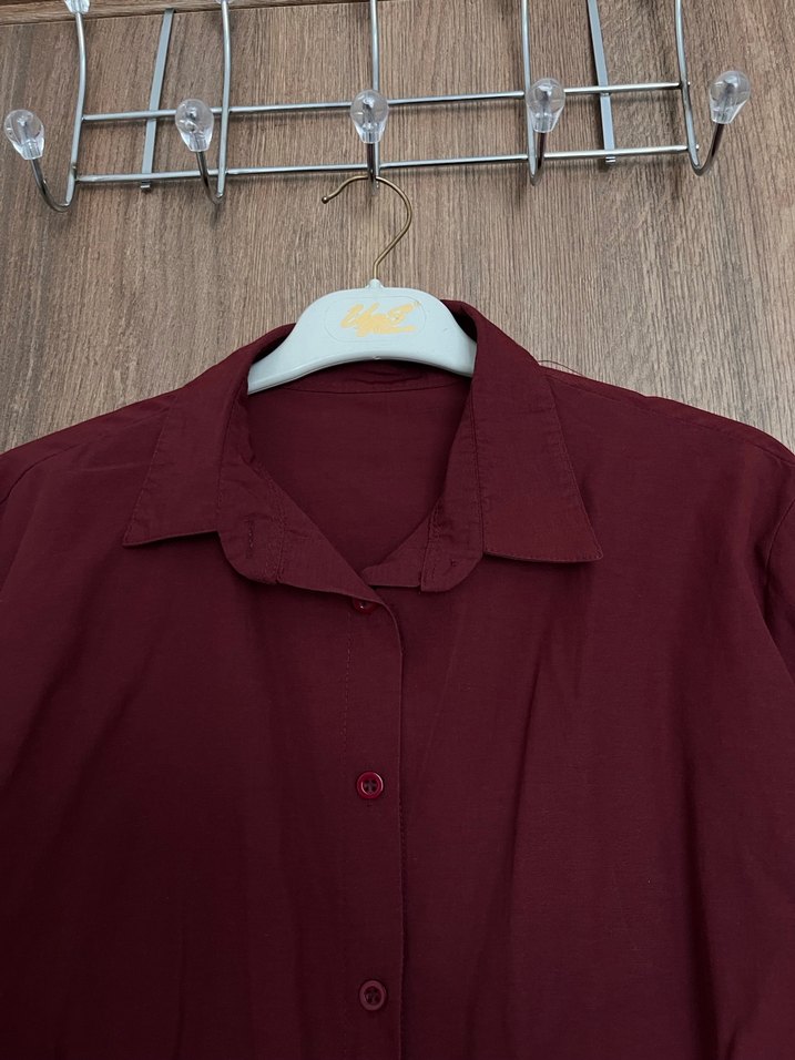 Bordo Kuşaklı gömlek - Görsel 3