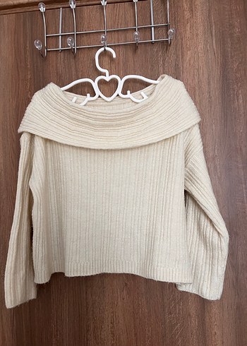 Beyaz Kadın kayık yaka Triko Kazak - Görsel 3