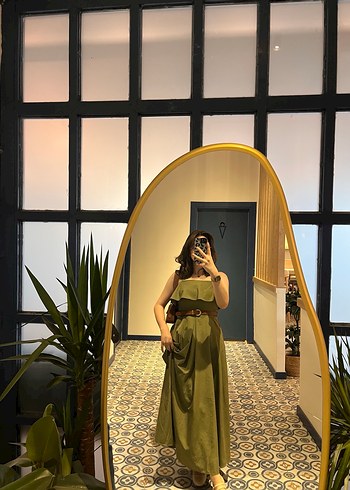 Drapeli Uzun Straplez Kadın Elbise - Görsel 2