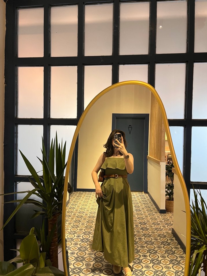 Drapeli Uzun Straplez Kadın Elbise - Görsel 2