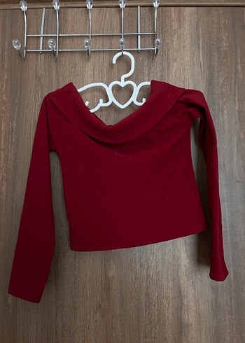 Bordo Kayık Yaka Uzun Kollu Kadın Bluz - Görsel 4