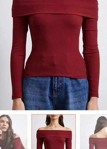 Bordo Kayık Yaka Uzun Kollu Kadın Bluz - Görsel 2