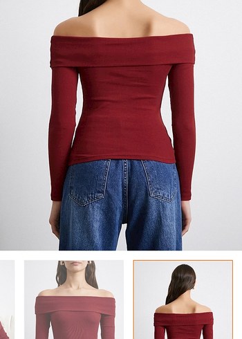 Bordo Kayık Yaka Uzun Kollu Kadın Bluz - Görsel 3