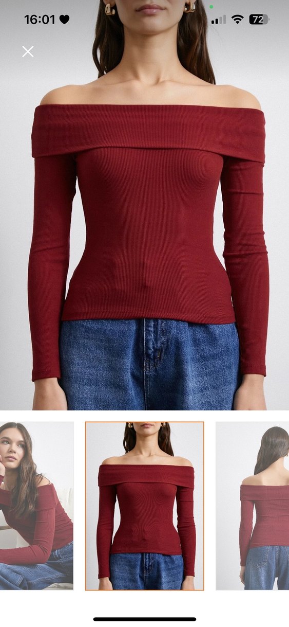 Bordo Kayık Yaka Uzun Kollu Kadın Bluz - Görsel 2