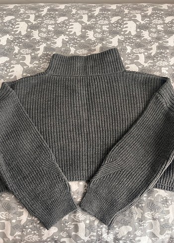 Gri Örgü Triko Kadın Kazak - Görsel 6