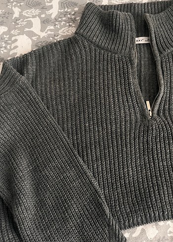 Gri Örgü Triko Kadın Kazak - Görsel 3