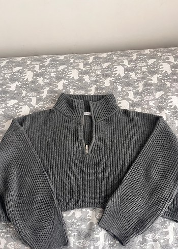 Gri Örgü Triko Kadın Kazak - Görsel 2