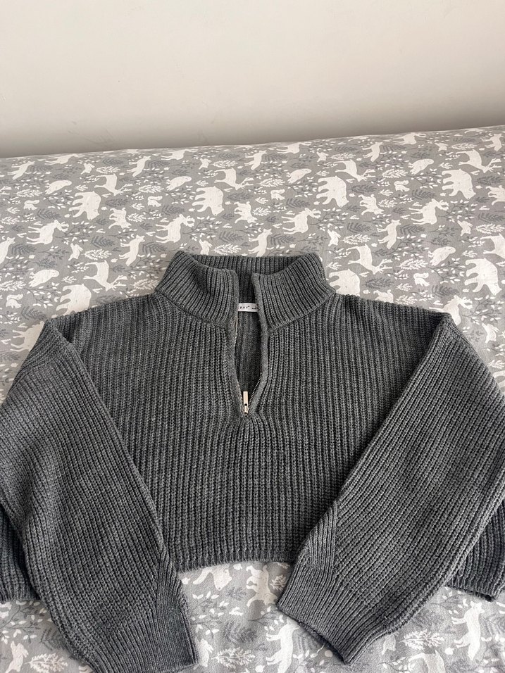 Gri Örgü Triko Kadın Kazak - Görsel 2