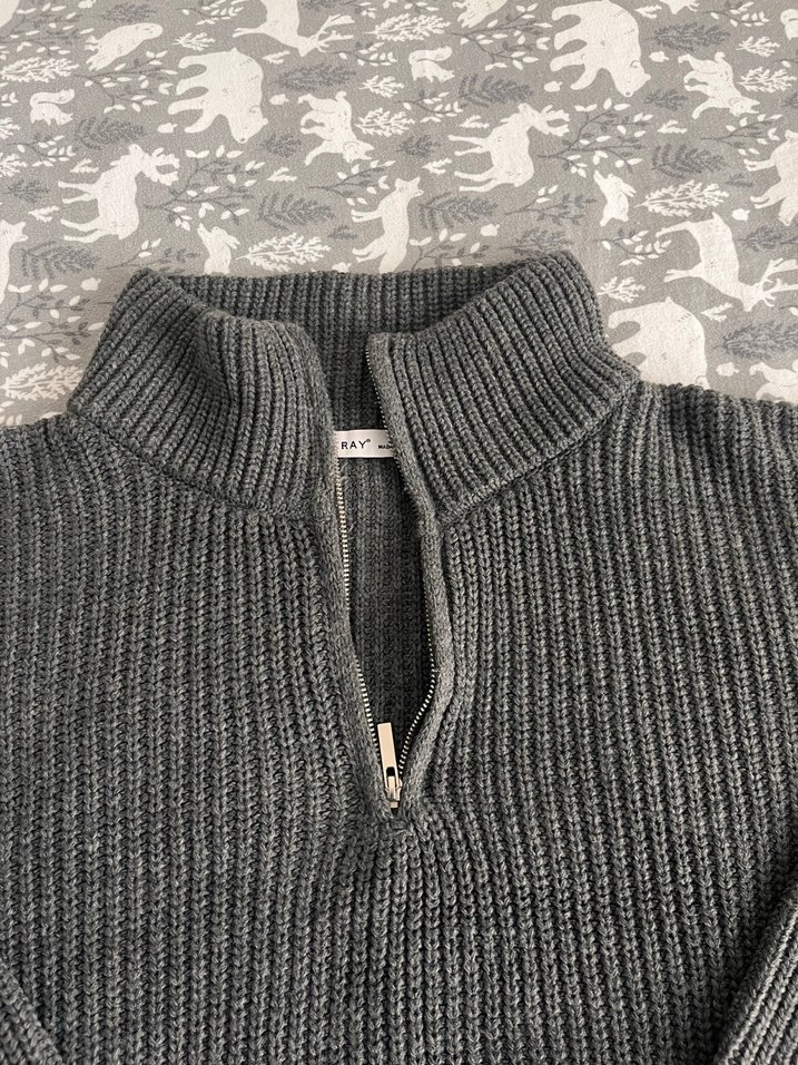 Gri Örgü Triko Kadın Kazak - Görsel 5