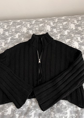 Yüksek Yaka Siyah Triko Mini Kazak - Görsel 2