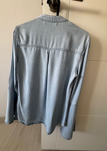 s Beden Gri Denim Kadın Gömlek