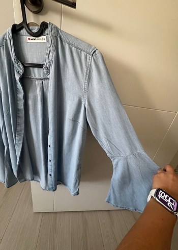 s Beden gri Renk Gri Denim Kadın Gömlek