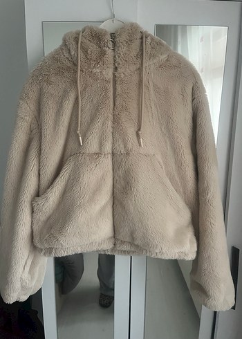 Bej Kapüşonlu Kadın Kışlık Ceket - Görsel 4